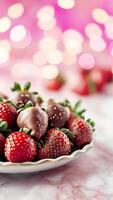 AI generated Chocolate-covered strawberries on a beautiful platter. AI generated. photo