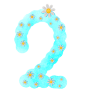 Illustration, number, png, blue with white flowers png