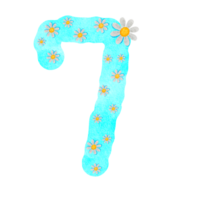 Illustration, number, png, blue with white flowers png