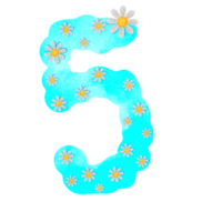 Illustration, number, png, blue with white flowers png