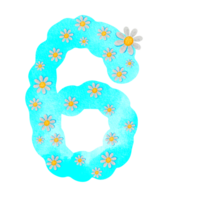 Illustration, number, png, blue with white flowers png