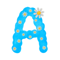 English letter, letter A, blue with white flowers png