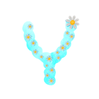 engelsk alfabet blå med vit blommor png