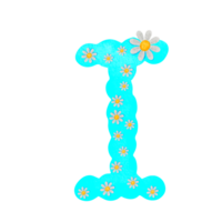 engelsk alfabet blå med vit blommor png