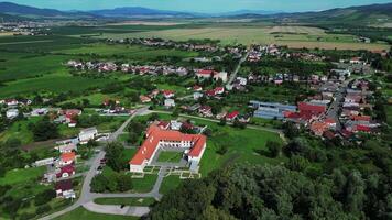 Aerial orbiting view of chateau Rakoczi in Borsa Slovakia video