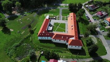 Aerial west orbiting view of chateau Rakoczi in Borsa Slovakia video