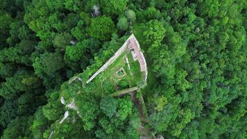 Aerial top down view of bastion of castle Muran ruins in Slovakia video