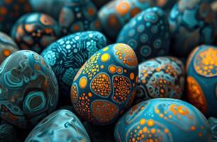AI generated a group of colorful easter eggs arranged on a dark background photo