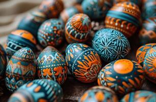AI generated a group of colorful easter eggs arranged on a dark background photo