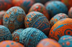 AI generated a group of colorful easter eggs arranged on a dark background photo