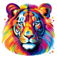 AI generated Colorful lion face clipart png