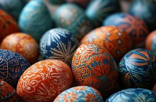 AI generated a group of colorful easter eggs arranged on a dark background photo