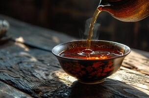 AI generated the tea is being poured into a bowl photo