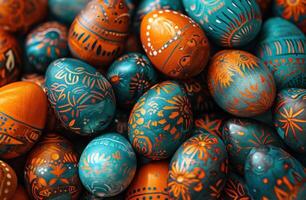 AI generated a group of colorful easter eggs arranged on a dark background photo
