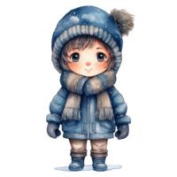 AI generated Watercolor kid wear winter clothes clipart png