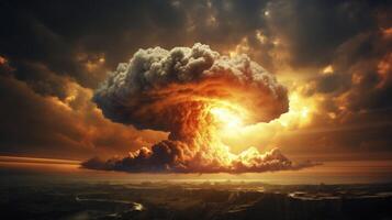 AI generated Nuclear explosion in city photo