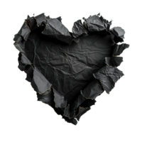 ai genererad tom, svart bit av papper, hjärta form. på transparent bakgrund. rev, ojämn sida. med tömma Plats för text. png