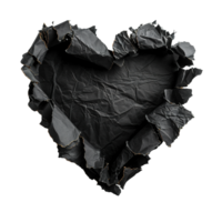 AI generated Blank, black piece of paper, heart shape. On transparent background. Ripped, jagged page. With empty space for text. png