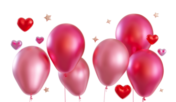 vibrant, rose des ballons et cœurs, sur transparent arrière-plan, parfait pour la Saint-Valentin journée promotions, un événement faire-part, ou salutation cartes. bas de page conception élément, frontière. Couper en dehors éléments. 3d. png