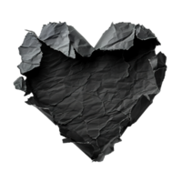 ai genererad tom, svart bit av papper, hjärta form. på transparent bakgrund. rev, ojämn sida. med tömma Plats för text. png