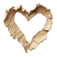 AI generated Blank brown piece of paper, heart shape. On transparent background. Ripped, jagged page. With empty space for text. png