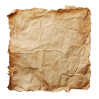 AI generated Aged brown sheet of paper, square shape. On transparent background. Ripped, jagged page. With empty space for text. png