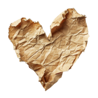 AI generated Blank brown piece of paper, heart shape. On transparent background. Ripped, jagged page. With empty space for text. png