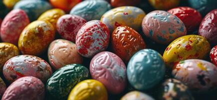AI generated a group of colorful easter eggs arranged on a dark background photo