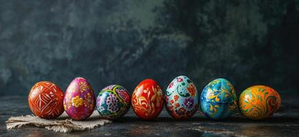 AI generated a group of colorful easter eggs arranged on a dark background photo