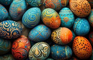 AI generated a stacked row of colorful easter eggs photo