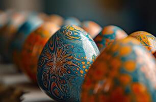 AI generated a stacked row of colorful easter eggs photo