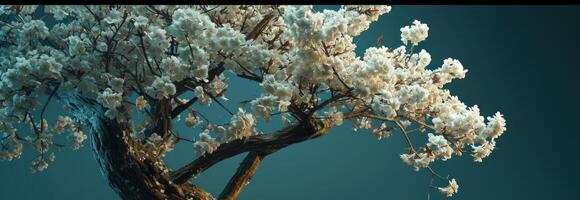 ai generado un árbol en el primavera con blanco floraciones en eso foto