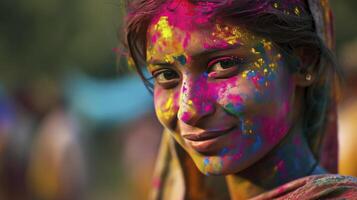 ai generado holi pintado niña foto