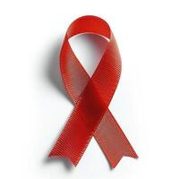 AI generated Red cancer ribbon. Cancer awareness symbol. Isolated on white photo