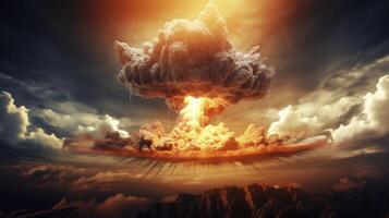 AI generated Nuclear explosion in city photo