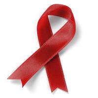 AI generated Red cancer ribbon. Cancer awareness symbol. Isolated on white photo