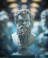 AI generated Head of Philosopher Socrates on Display in a Museum photo