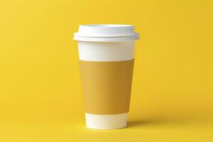 AI generated Blank coffee cup isolated on yellow background. AI Generated photo