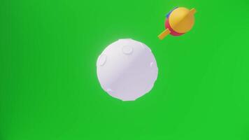 Loop 3D Animation of a Rocket Around the Moon. Green Screen Background video