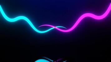 Bright blue and violet neon glowing fast moving streams of light, along a trajectory. Fast energy flying wave line with flash lights. Animation magic swirl trace path on dark background. video