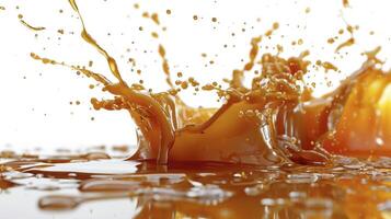 AI generated Delicious caramel splashes isolated on white background, cut out photo