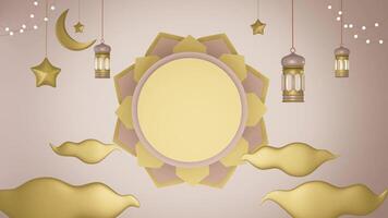 3d Ramadan e eid al-Fitr oro sfondo con minimalista oro tavola vuoto spazio, adatto per Prodotto promozione i saldi e vacanza saluti video