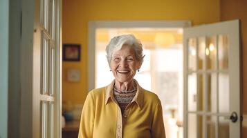 ai generado mayor abuela sonriente a Jubilación hogar - generado con ai foto