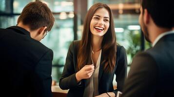 AI generated Female Professional Laughing With Male Coworkers - AI Generated photo