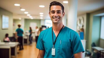 AI generated Male Nurse Standing Smiling In Front Of Camera - AI Generated photo