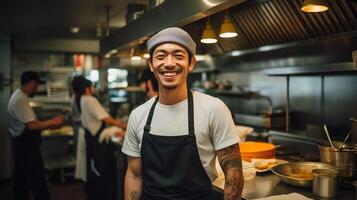 ai generado comida industria Servicio trabajador sonriente - generado con ai foto