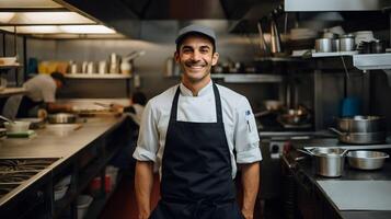 ai generado comida industria Servicio trabajador sonriente - generado con ai foto