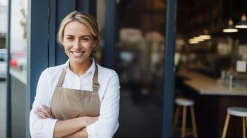 AI generated AI Generated Female Small Business Owner Standing In Front Of Her Store photo