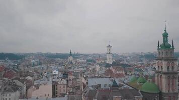 Aerial City Lviv, Ukraine. European City. Popular areas of the city video