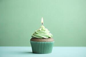 AI generated Happy Birthday Cupcake with Candle. AI Generated photo